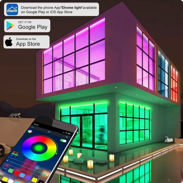 Alt view image 2 of 6 - 82Ft/25m LED Strip Lights, Music Sync Color Changing RGB LED Strip Built-in Mic, Bluetooth APP Controlled Home Lighting for Living Room Kitchen (APP+Remote+Mic+Music)