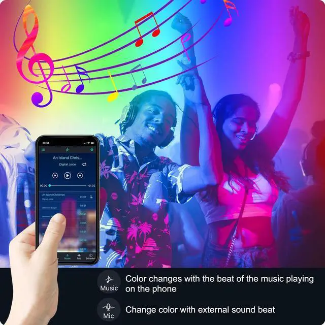 Alt view image 3 of 6 - 82Ft/25m LED Strip Lights, Music Sync Color Changing RGB LED Strip Built-in Mic, Bluetooth APP Controlled Home Lighting for Living Room Kitchen (APP+Remote+Mic+Music)