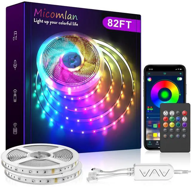 Main image of 82Ft/25m LED Strip Lights, Music Sync Color Changing RGB LED Strip Built-in Mic, Bluetooth APP Controlled Home Lighting for Living Room Kitchen (APP+Remote+Mic+Music)