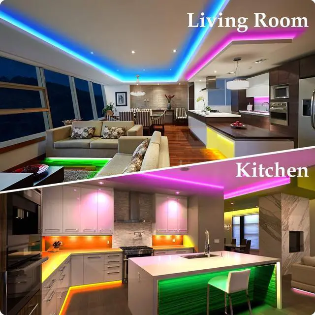 Alt view image 6 of 6 - 82Ft/25m LED Strip Lights, Music Sync Color Changing RGB LED Strip Built-in Mic, Bluetooth APP Controlled Home Lighting for Living Room Kitchen (APP+Remote+Mic+Music)