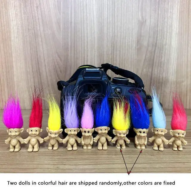 Alt view image 2 of 7 - 10PCS Mini troll Dolls, Assorted Hair Colors Vintage troll Dolls Action Figures 1.2" Cake Toppers Chromatic Adorable Cute Little Guys Collection, School Project, Arts Crafts, Party Favors
