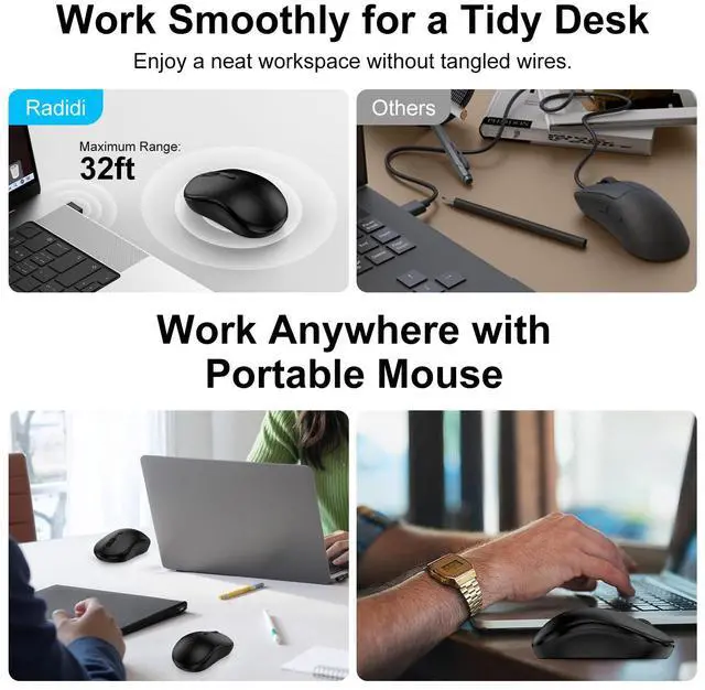 Alt view image 4 of 7 - Wireless Mouse for Laptop, 2.4GHz Computer Mouse for Work, 12-Month Battery Life, 3 Adjustable DPI 800/ 1200/ 1600, Office Cordless USB Mice with USB A Receiver for PC, Laptop, Desktop, Mac -Black