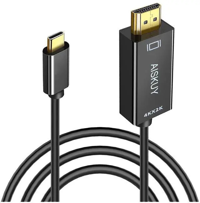 Main image of USB C to HDMI Cable, UHD 4K 6FT Cord USBC (Source) to HDMI (Display) Compatible with Thunderbolt 3, Tablet, MacBook, Surface, iPad, iPhone 17/16, Galaxy S9 to S25 - Black