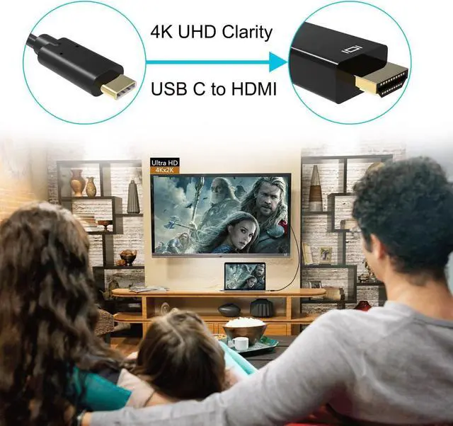 Alt view image 4 of 6 - USB C to HDMI Cable, UHD 4K 6FT Cord USBC (Source) to HDMI (Display) Compatible with Thunderbolt 3, Tablet, MacBook, Surface, iPad, iPhone 17/16, Galaxy S9 to S25 - Black