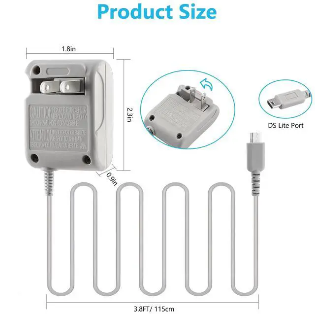 Alt view image 5 of 7 - DS Lite Charger Compatible with Nintendo DS Lite 100-240V Wall Plug Adapter, Charging Cord for Nintendo DS Lite Power Cord