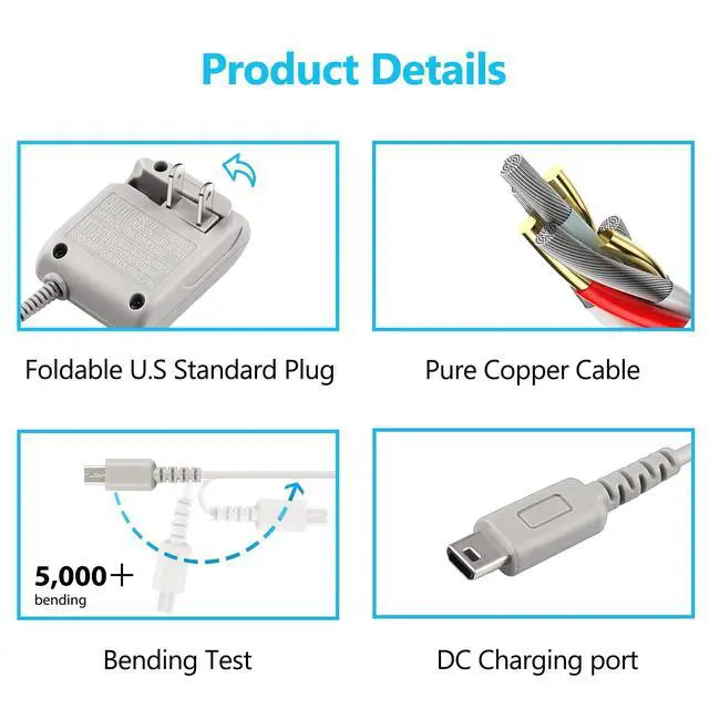 Alt view image 7 of 7 - DS Lite Charger Compatible with Nintendo DS Lite 100-240V Wall Plug Adapter, Charging Cord for Nintendo DS Lite Power Cord