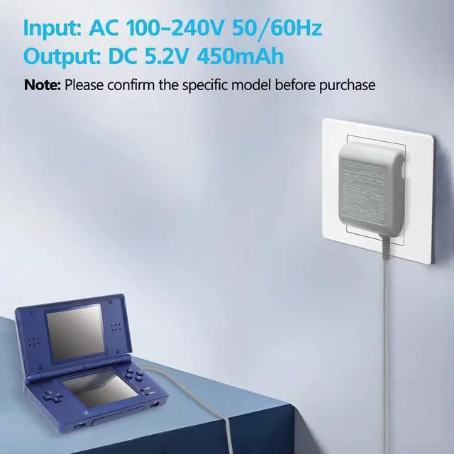 Alt view image 3 of 7 - DS Lite Charger Compatible with Nintendo DS Lite 100-240V Wall Plug Adapter, Charging Cord for Nintendo DS Lite Power Cord