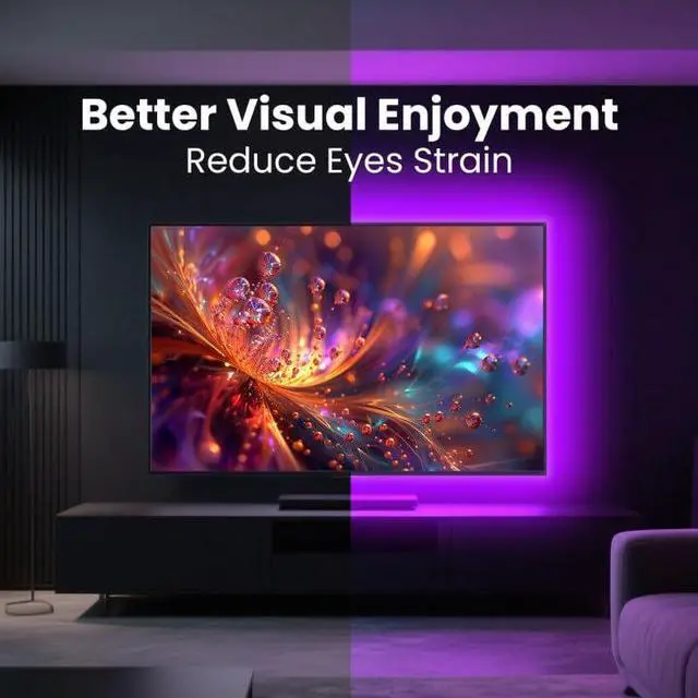 Alt view image 2 of 7 - LED Lights for TV, 15FT Led Backlight for 45-65 inch TVs, Bluetooth RGB LED Lights Behind Television with Remote, USB Powered, Color Changing, Music Sync, for Gaming Room,Desk,Under Table