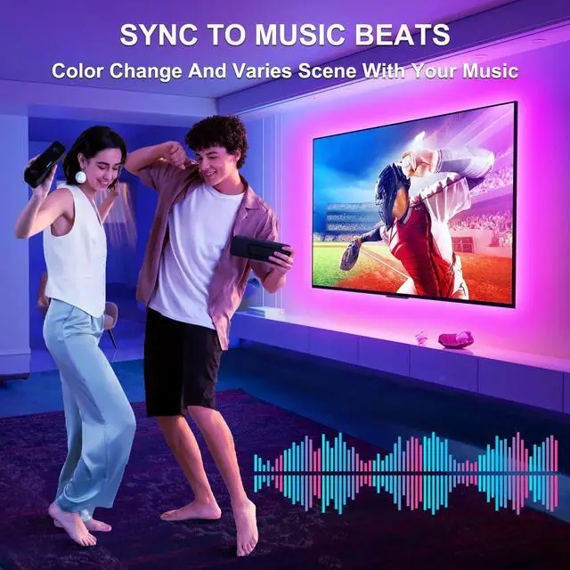 Alt view image 6 of 7 - LED Lights for TV, 15FT Led Backlight for 45-65 inch TVs, Bluetooth RGB LED Lights Behind Television with Remote, USB Powered, Color Changing, Music Sync, for Gaming Room,Desk,Under Table