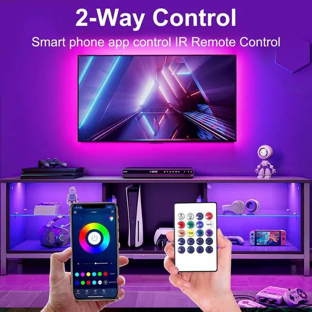 Alt view image 3 of 7 - LED Lights for TV, 15FT Led Backlight for 45-65 inch TVs, Bluetooth RGB LED Lights Behind Television with Remote, USB Powered, Color Changing, Music Sync, for Gaming Room,Desk,Under Table
