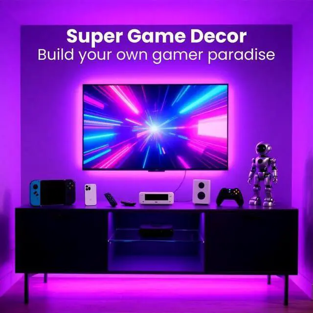 Alt view image 5 of 7 - LED Lights for TV, 15FT Led Backlight for 45-65 inch TVs, Bluetooth RGB LED Lights Behind Television with Remote, USB Powered, Color Changing, Music Sync, for Gaming Room,Desk,Under Table