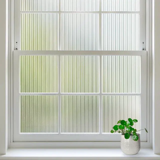 Main image of Reeded Glass Window Privacy Film, Non Adhesive Frosted Glass Window Film, Static Cling, Removable, UV Heat Blocking, Anti-Glare, Decorative for Bathroom Living Room, 17.5 by 78.7 Inches