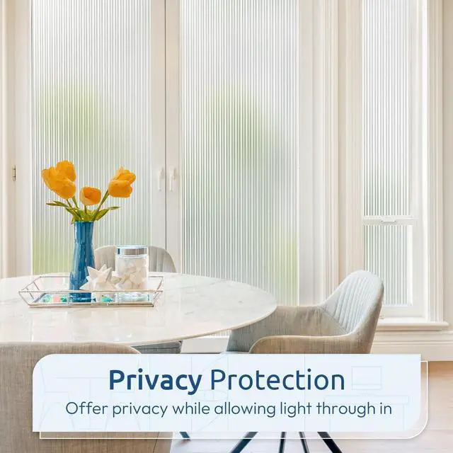 Alt view image 3 of 6 - Reeded Glass Window Privacy Film, Non Adhesive Frosted Glass Window Film, Static Cling, Removable, UV Heat Blocking, Anti-Glare, Decorative for Bathroom Living Room, 17.5 by 78.7 Inches