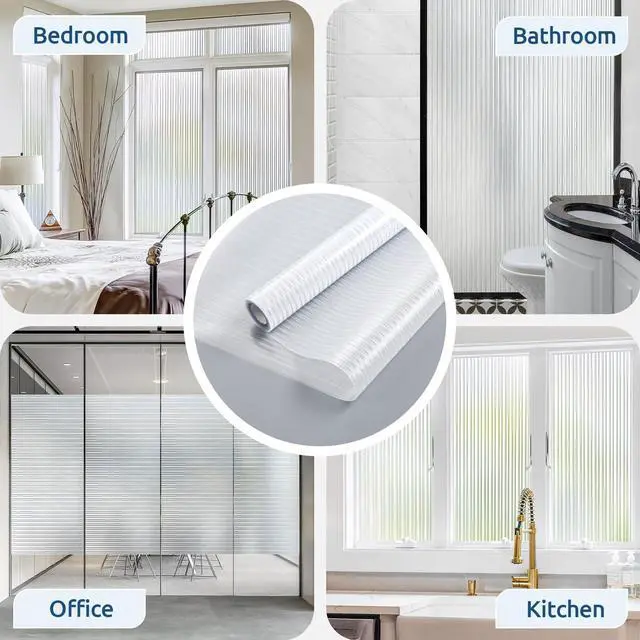 Alt view image 5 of 6 - Reeded Glass Window Privacy Film, Non Adhesive Frosted Glass Window Film, Static Cling, Removable, UV Heat Blocking, Anti-Glare, Decorative for Bathroom Living Room, 17.5 by 78.7 Inches