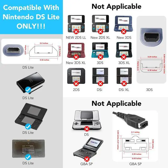 Alt view image 3 of 7 - DS Lite Charger Replacement for Nintendo DS Lite, AC Adapter Wall Plug Compatible with NDSL Charger (100-240v)