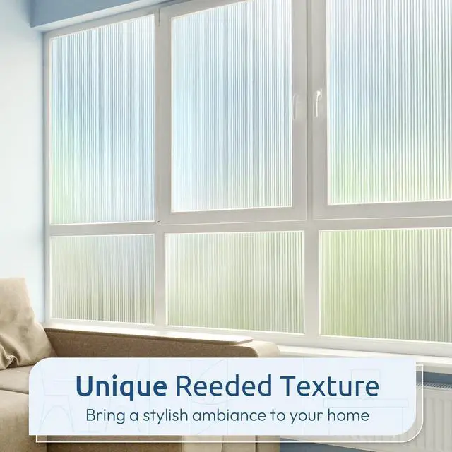 Alt view image 2 of 6 - Reeded Glass Window Privacy Film, Non Adhesive Frosted Glass Window Film, Static Cling, Removable, UV Heat Blocking, Anti-Glare, Decorative for Bathroom Living Room, 17.5 by 78.7 Inches
