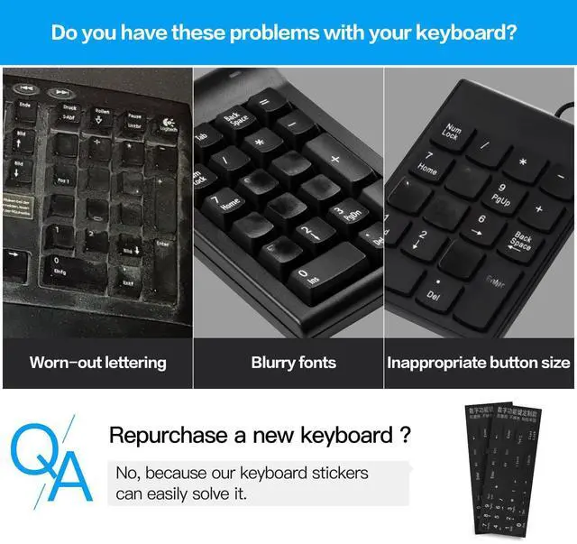 Alt view image 2 of 6 - 2PCS Keyboard Number Stickers, Keyboard Number Pad Replacement Stickers Universal for Wireless Numeric Pad Numpad Keypad, Laptop, Desktop, Computer, Keyboard Numbers Sticker -Matte
