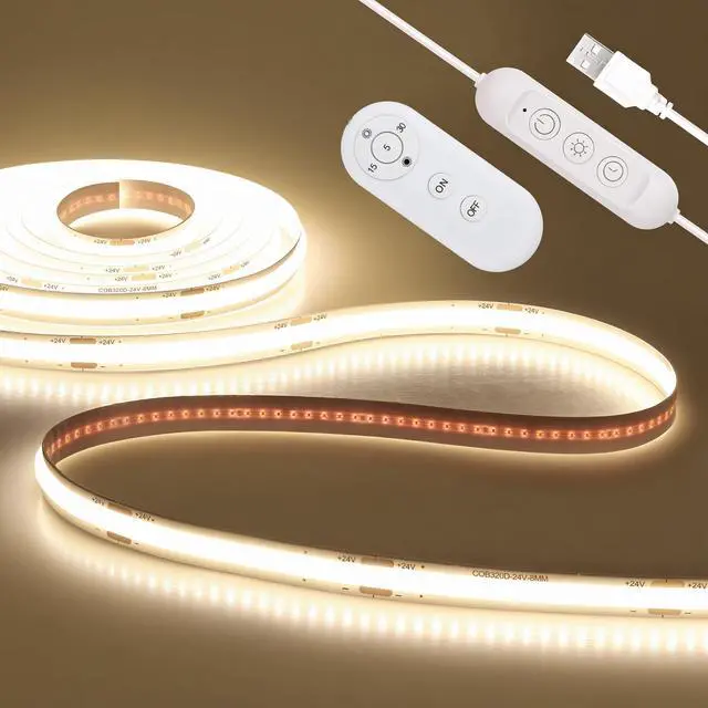 Main image of LED Strip Lights 5V USB 6.56FT 640LEDs 4000K Bright Dimmable White COB LED Light Strip with Remote Flexible LED Tape Lights for Cabinet Kitchen TV Backlights Shelf Bedroom Mirror Desk Lighting