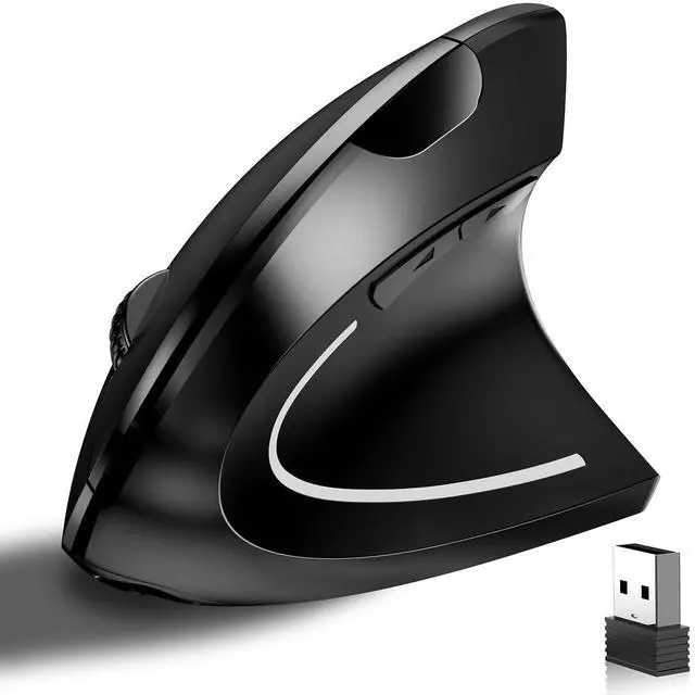Main image of Ergonomic Vertical Wireless Mouse Stylish Rechargeable 2.4G Optical Mice Cordless Mouse with USB Receiver, 800/1200 /1600 DPI, 5 Buttons for Laptop,PC,Mac,Computer (Black)