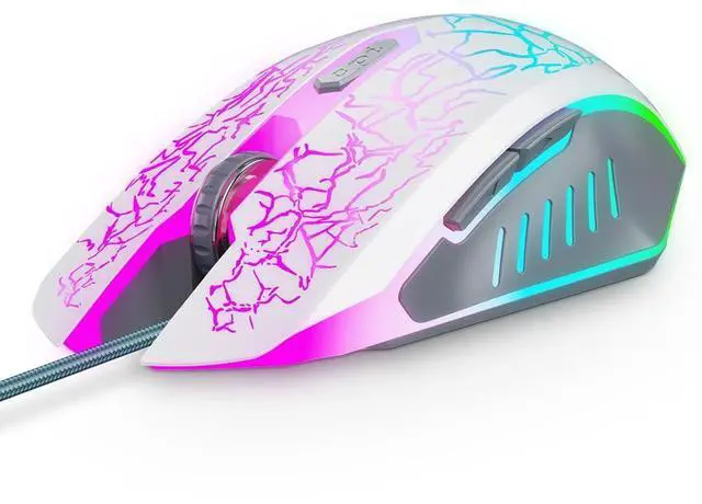 Main image of Wired Gaming Mouse, Computer Mouse Ergonomic Mice with 7 LED Lights RGB Backlit, 6 Programmable Buttons, 4 Adjustable DPI for Laptop PC Gamer Desktop Chromebook Mac Games-White