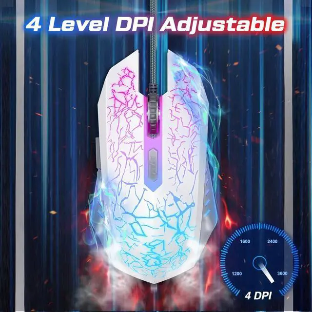 Alt view image 2 of 7 - Wired Gaming Mouse, Computer Mouse Ergonomic Mice with 7 LED Lights RGB Backlit, 6 Programmable Buttons, 4 Adjustable DPI for Laptop PC Gamer Desktop Chromebook Mac Games-White