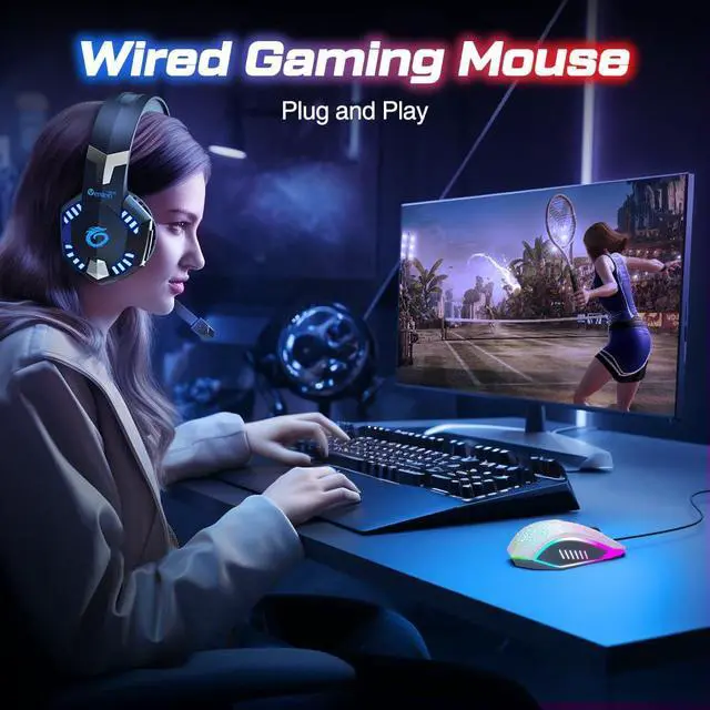Alt view image 7 of 7 - Wired Gaming Mouse, Computer Mouse Ergonomic Mice with 7 LED Lights RGB Backlit, 6 Programmable Buttons, 4 Adjustable DPI for Laptop PC Gamer Desktop Chromebook Mac Games-White