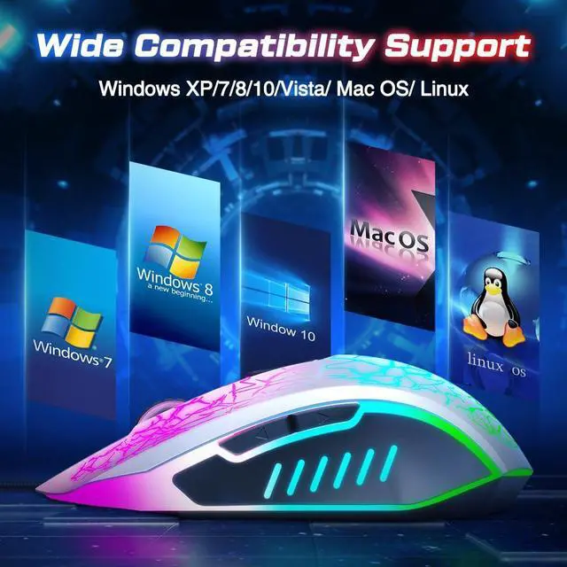 Alt view image 6 of 7 - Wired Gaming Mouse, Computer Mouse Ergonomic Mice with 7 LED Lights RGB Backlit, 6 Programmable Buttons, 4 Adjustable DPI for Laptop PC Gamer Desktop Chromebook Mac Games-White