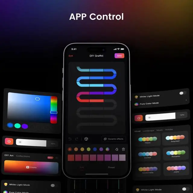 Alt view image 2 of 6 - LED Strip Lights, 40FT Smart Light Strips with 216 LEDs and Music Sync, RGB Color Changing Lights with Bluetooth Connected and APP Control, Led Lights for Bedroom, Living Room, Home Decor