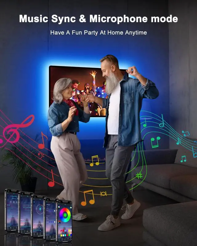 Alt view image 4 of 7 - LED Lights for TV 40-65 inch TV Behind Lighting, 13.1ft TV Led Backlight TV Led Light Strip, USB Powered RGB Lights Behind with Remote, Music Sync Bluetooth APP Control for Bedroom