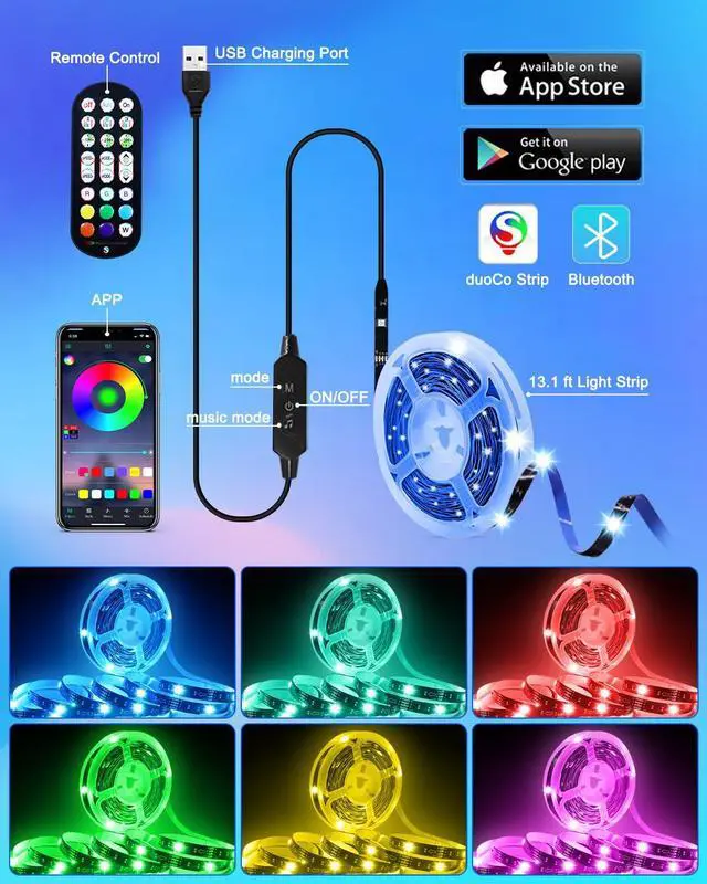 Alt view image 6 of 7 - LED Lights for TV 40-65 inch TV Behind Lighting, 13.1ft TV Led Backlight TV Led Light Strip, USB Powered RGB Lights Behind with Remote, Music Sync Bluetooth APP Control for Bedroom