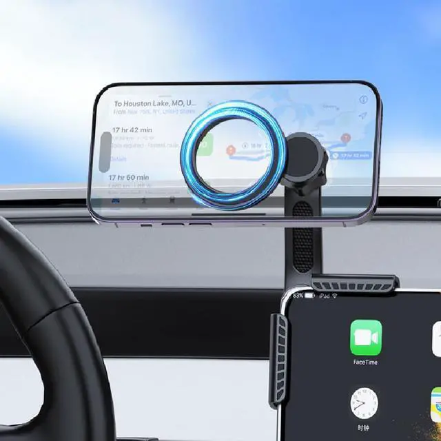 Main image of Magnetic Phone Holders for Tesla Model 3/Y/Juniper a Accessories, 360 Degree Rotation Tesla Phone Holder Screen Mount Fit for iPhone 17 16 15 14 13 Phones with Magnetic Ring
