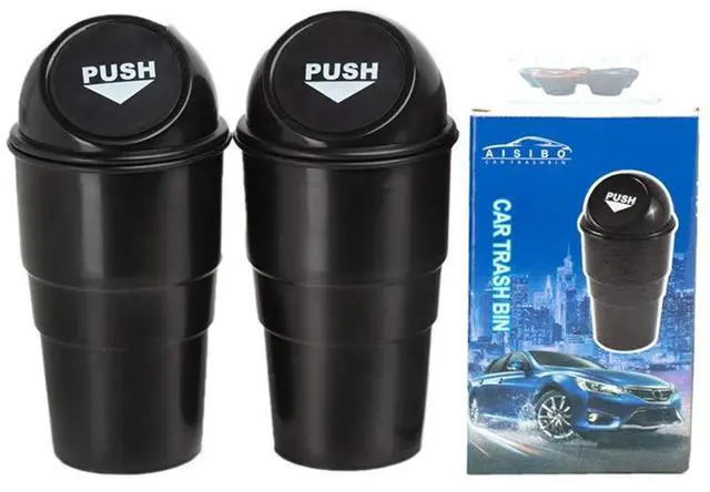 Main image of Automotive Cup Holder Trash Can, Auto Mini Car Garbage Can Vehicle Rubbish Bins with Lid for Car Office Home Bedroom (2 Pack, Black)