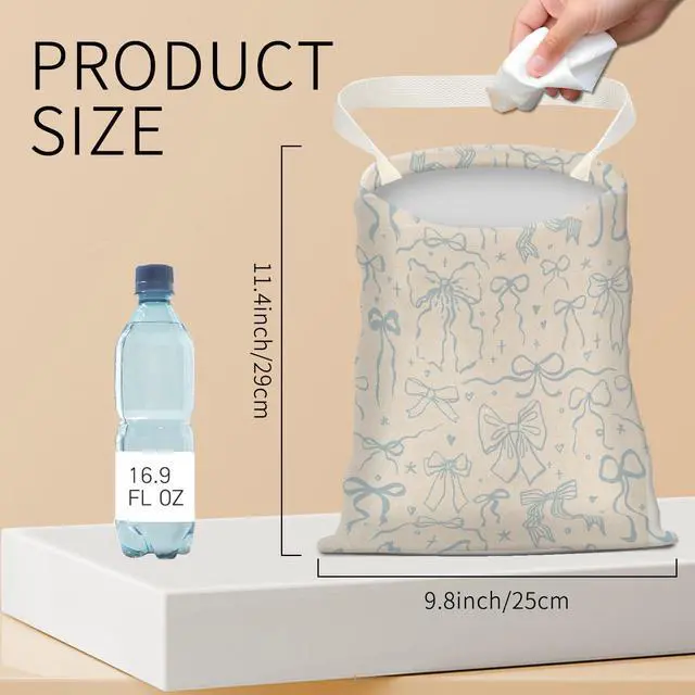 Alt view image 4 of 5 - Hanging Car Garbage Bag, Cute Car Trash Can Bag, Automotive Accessories for Women Men Cute Blue Bow
