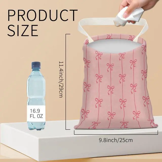 Alt view image 4 of 5 - Hanging Car Garbage Bag, Cute Car Trash Can Bag, Automotive Accessories for Women Men Cute Pink Bow Stripe