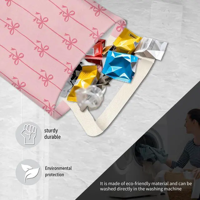 Alt view image 5 of 5 - Hanging Car Garbage Bag, Cute Car Trash Can Bag, Automotive Accessories for Women Men Cute Pink Bow Stripe