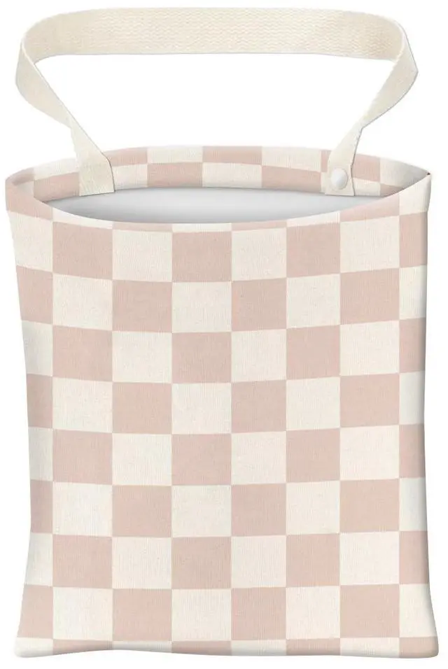 Main image of Car Trash Can, Cute Car Trash Bag, Hanging Car Organizer and Storage Bag, Trash Bin for Car Accessories, Vehicle, Travelling, Camping Cute Champagne Checkerboard