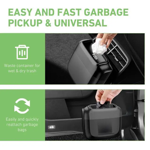 Alt view image 3 of 7 - Car Trash Can, Portable Push to Open Storage Bucket with 30 Trash Bags, Waterproof Anti-Leak Hanging Clutter Canister with Lid, Universal Large Capacity Supplies Box for Car Truck Van (Black)