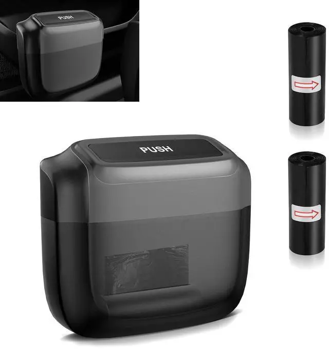 Main image of Car Trash Can, Portable Push to Open Storage Bucket with 30 Trash Bags, Waterproof Anti-Leak Hanging Clutter Canister with Lid, Universal Large Capacity Supplies Box for Car Truck Van (Black)