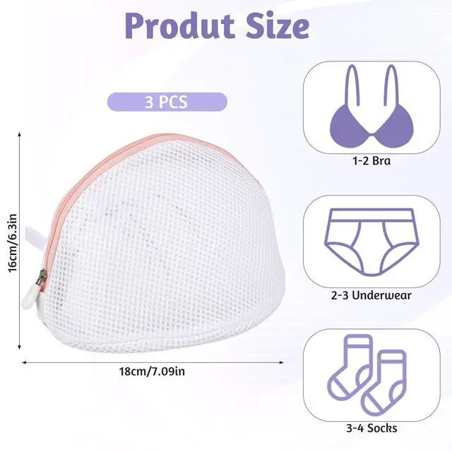 Alt view image 2 of 7 - 3 Pcs Bra Washing Bags, Mesh Wash Bag for Bras with Zipper Large