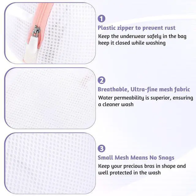 Alt view image 3 of 7 - 3 Pcs Bra Washing Bags, Mesh Wash Bag for Bras with Zipper Large