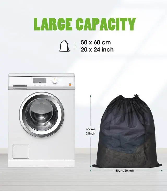 Alt view image 3 of 7 - 20x24 inch Mesh Laundry Bags 2 Pack Fine Mesh Heavy Duty Drawstring Bag Washable Medium Toy Sack Washing Bag for Home Dorm Hotel Camp Beach Travel Storage Don't Drying, Melting 140-176 Black