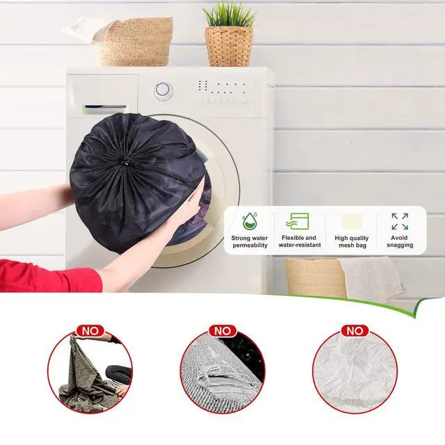 Alt view image 7 of 7 - 20x24 inch Mesh Laundry Bags 2 Pack Fine Mesh Heavy Duty Drawstring Bag Washable Medium Toy Sack Washing Bag for Home Dorm Hotel Camp Beach Travel Storage Don't Drying, Melting 140-176 Black