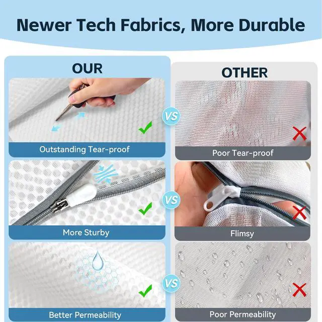 Alt view image 4 of 7 - 3pcs PREMIUM Honeycomb Mesh Laundry Bags for Delicates with Zipper,Travel Storage Organize Bags,Clothing Washing Bags for Blouse,Hosiery,Pants,Extra Strong,Medium 16x20inch(3M)