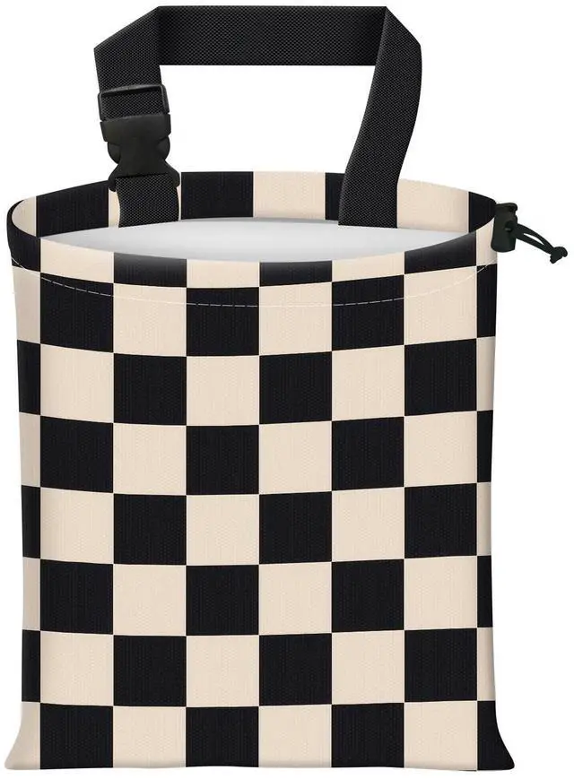 Main image of Car Trash Bag Large Hanging Can for Back of Seat, Cute Waterproof Car Garbage Bag for Vehicle, Travelling, Outdoor Cute Black Beige Plaid