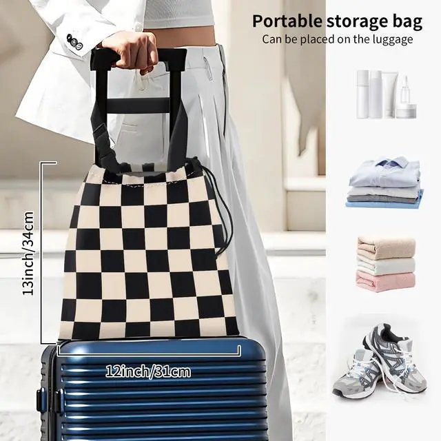 Alt view image 3 of 5 - Car Trash Bag Large Hanging Can for Back of Seat, Cute Waterproof Car Garbage Bag for Vehicle, Travelling, Outdoor Cute Black Beige Plaid
