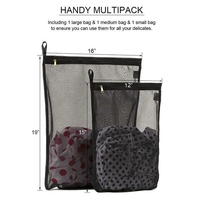 Alt view image 2 of 7 - Delicates Laundry Bags, Bra Fine Mesh Wash Bag for Underwear, Lingerie, Bra, Pantyhose, Socks, Use YKK Zipper, Have Hanger Loops (Black, 1 Large & 1 Medium)
