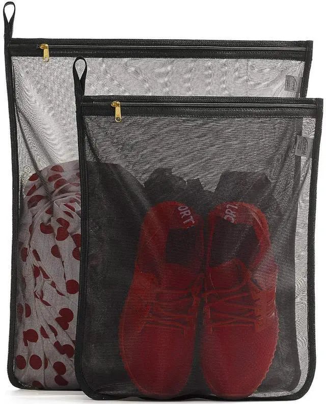 Main image of Delicates Laundry Bags, Bra Fine Mesh Wash Bag for Underwear, Lingerie, Bra, Pantyhose, Socks, Use YKK Zipper, Have Hanger Loops (Black, 1 Large & 1 Medium)