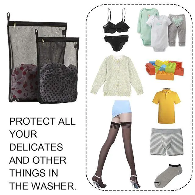 Alt view image 6 of 7 - Delicates Laundry Bags, Bra Fine Mesh Wash Bag for Underwear, Lingerie, Bra, Pantyhose, Socks, Use YKK Zipper, Have Hanger Loops (Black, 1 Large & 1 Medium)