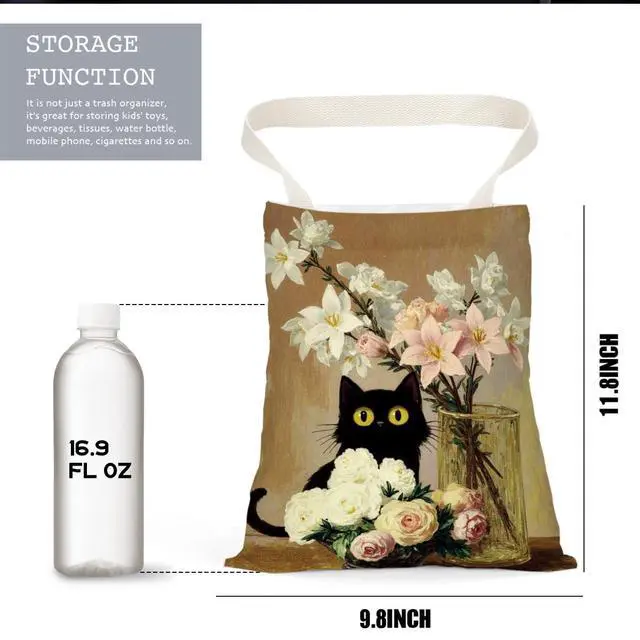 Alt view image 5 of 6 - Black Cat Car Trash Bag, Car Trash Bag Hanging, Vintage Waterproof Cars Back Seat Hanging Organizer and Storage Trash Bags for Vehicle Travelling Camping