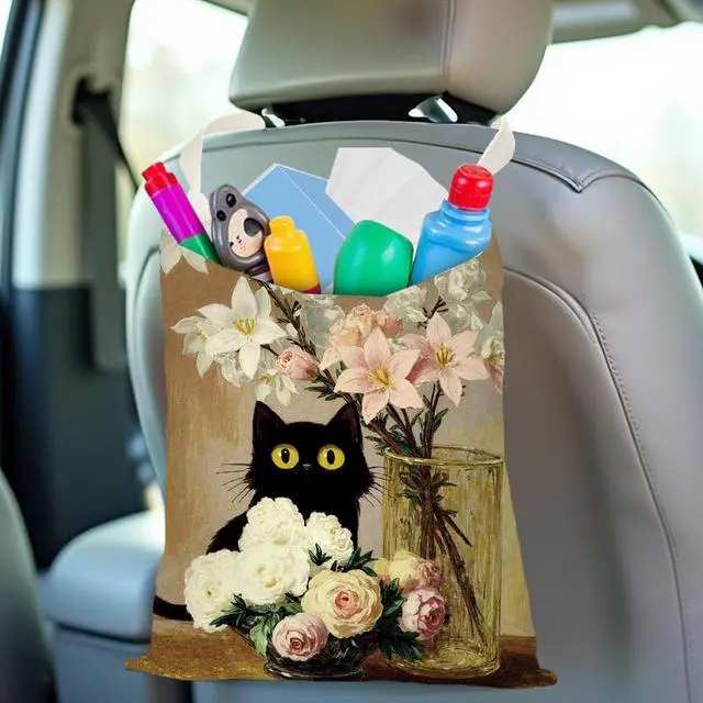 Alt view image 6 of 6 - Black Cat Car Trash Bag, Car Trash Bag Hanging, Vintage Waterproof Cars Back Seat Hanging Organizer and Storage Trash Bags for Vehicle Travelling Camping